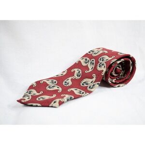 Vintage: Oscar de la Renta Mens Tie, Red‎ Cream Blue Paisley Pattern, Silk